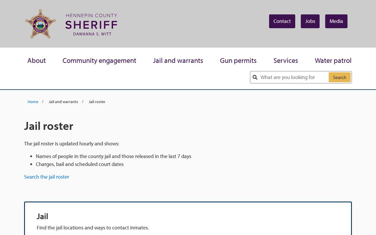 Richfield residents directory Hennepin jail roster entry screen