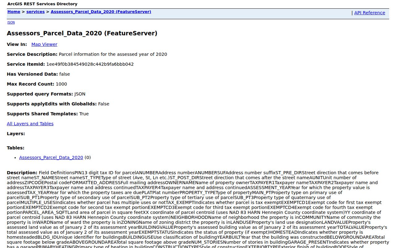Richfield neighbors parcel service showing ZIP and address attributes