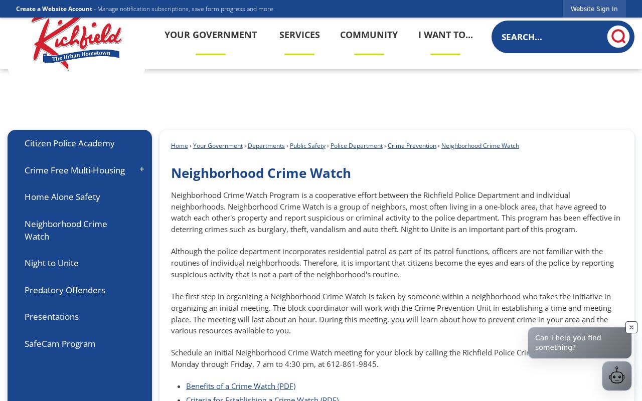 Richfield neighbors Crime Watch block connection information